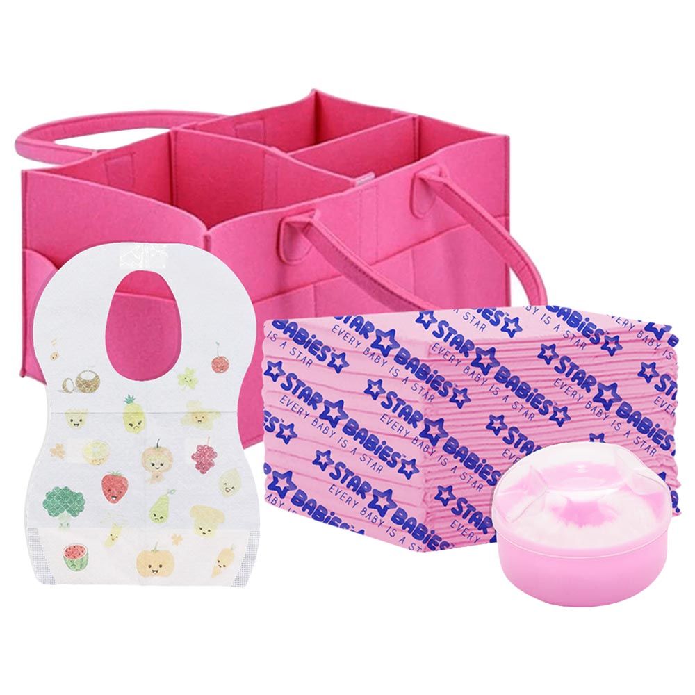 Star Babies - Changing Mat, Caddy Diaper, Bibs & Powder Puff - Pink