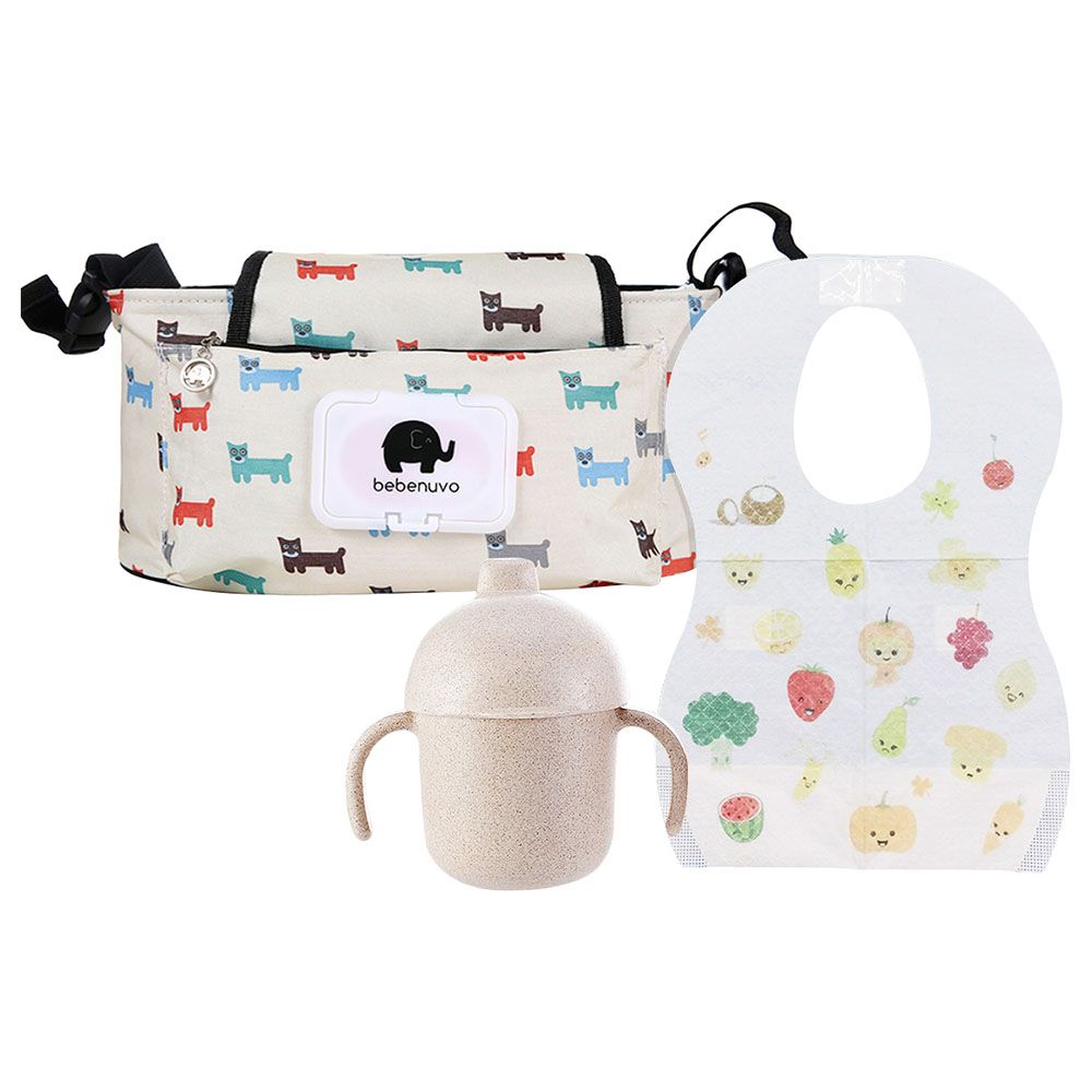 Star Babies - Stroller Bag, Bibs, Water Bottle - White