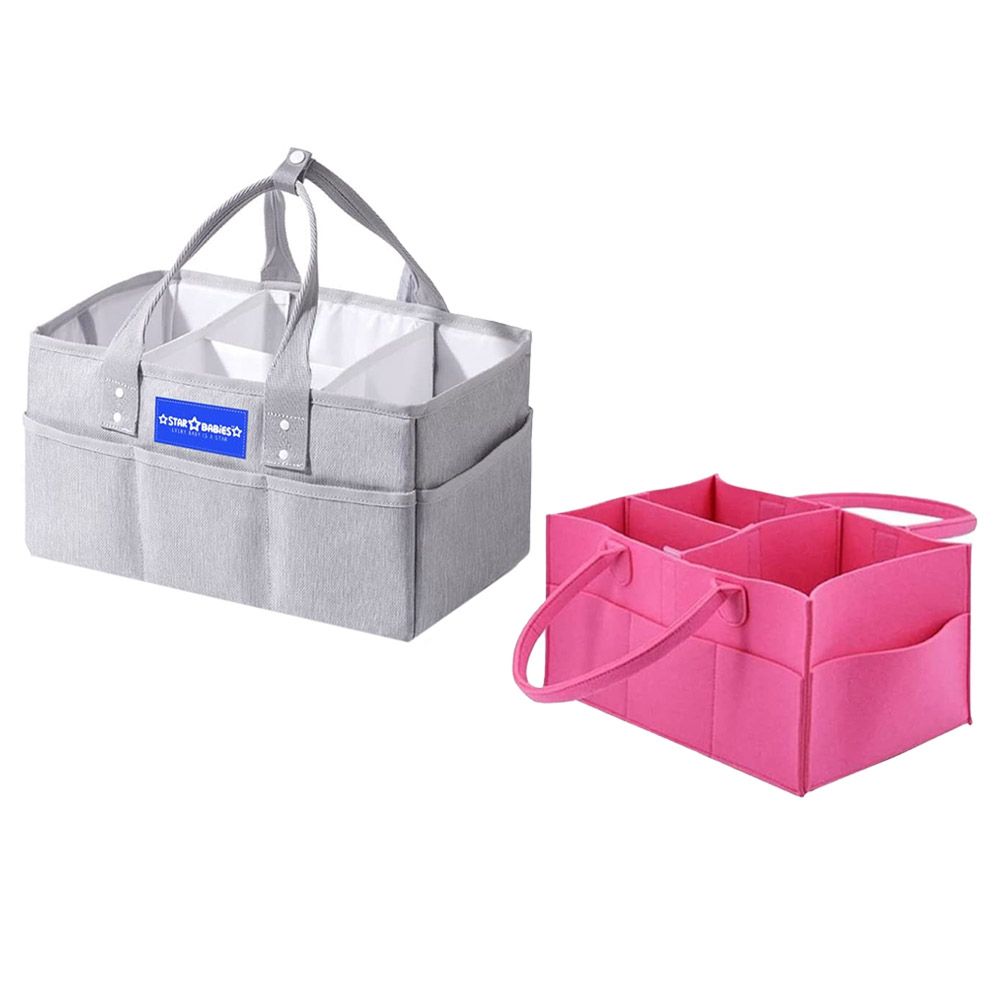 Star Babies - Diaper Caddy Organizer - Pack of 2 - Grey & Pink