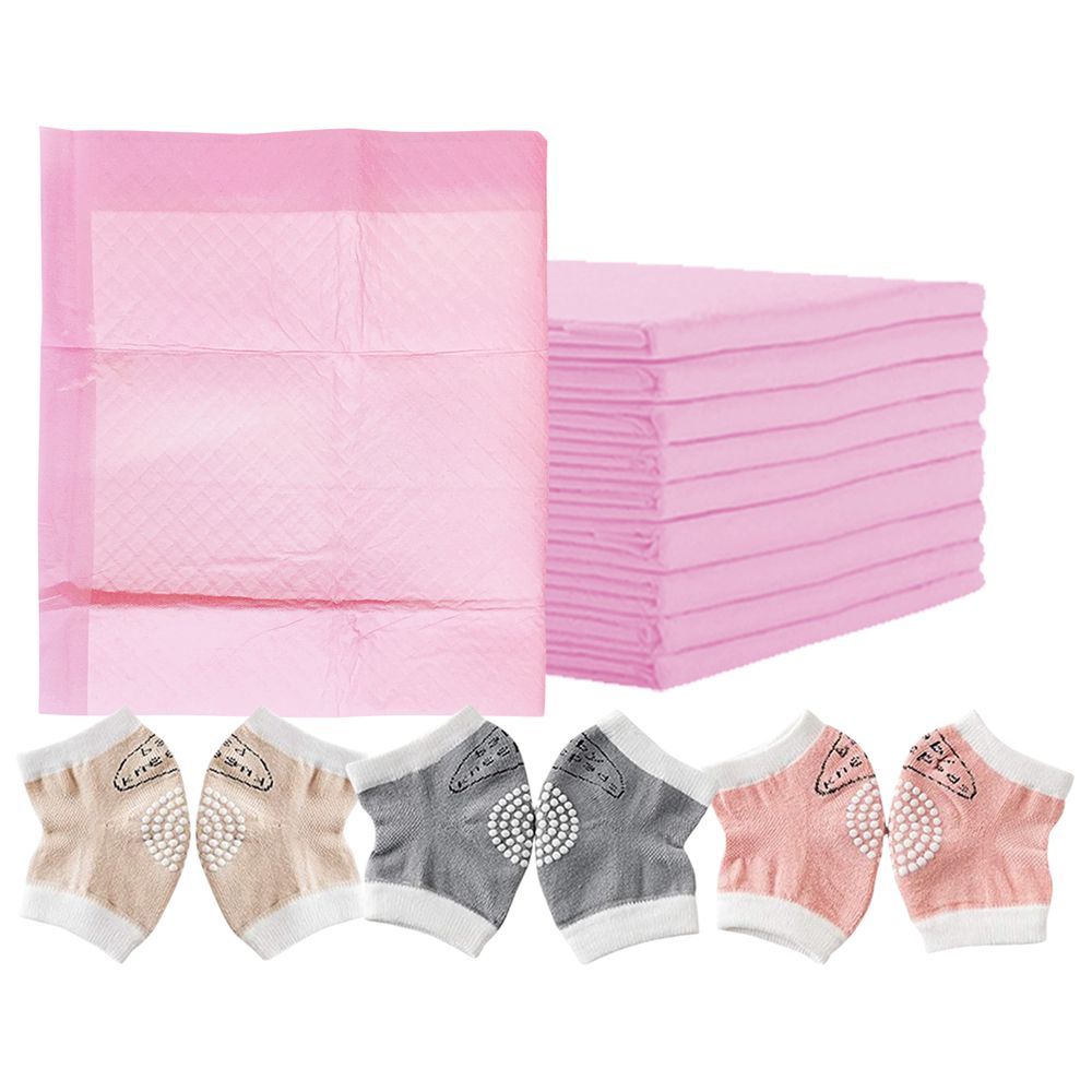 Star Babies - Changing Mats 25pcs & Baby Kneepads Combo Set - Pack of 3 - Pink