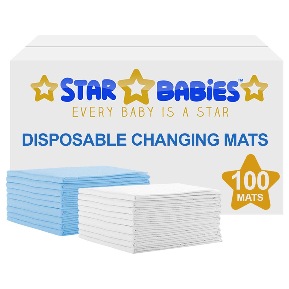 Star Babies - Disposable Changing mats (45x60cm) Large 100 pcs - Blue/White