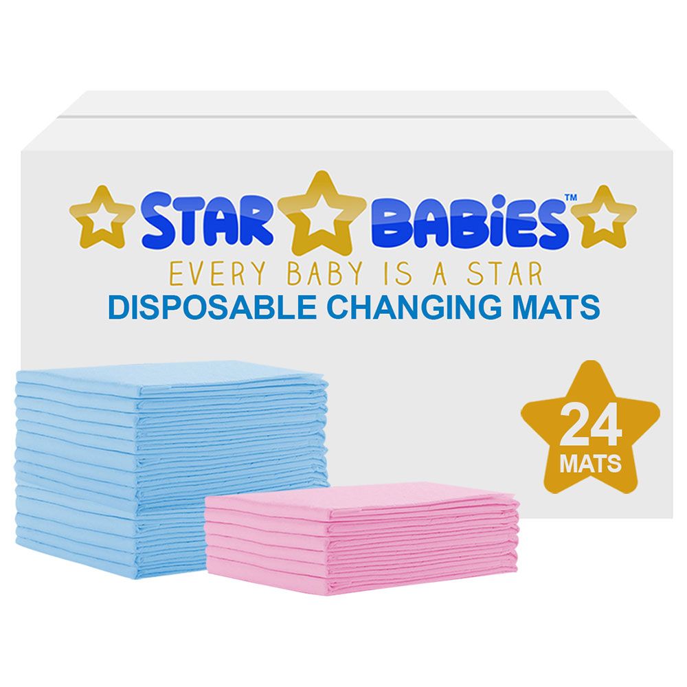 Star Babies - Disposable Changing mats (45x60cm) Large, Pack of 24 - Blue/Pink