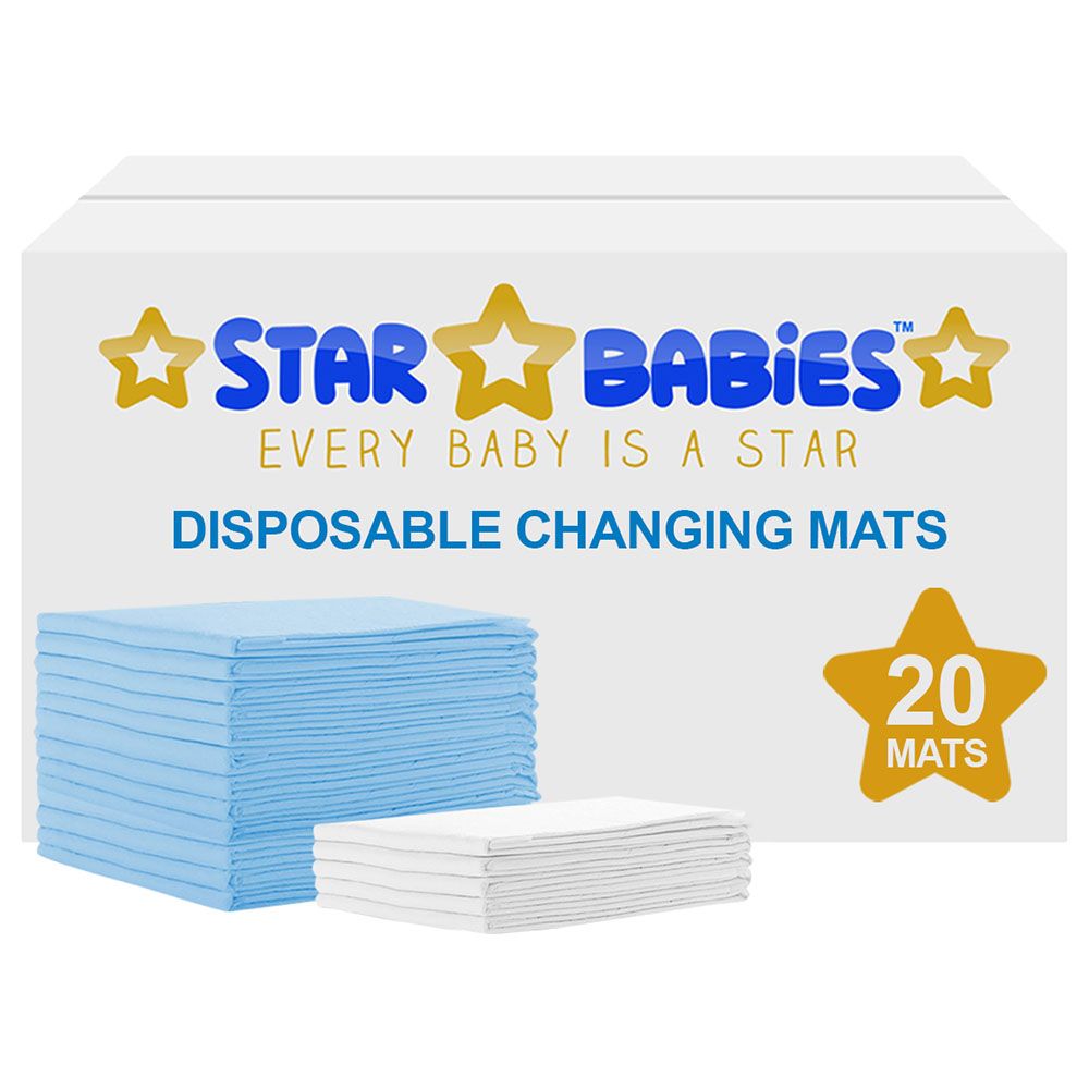 Star Babies - Disposable Changing mats (45x60cm) Large, Pack of 20 - Blue/White