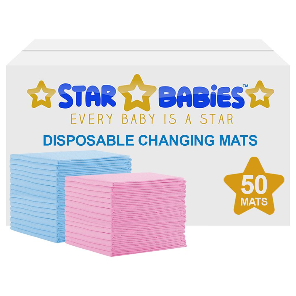 Star Babies - Disposable Changing mats (45x60cm) Large, Pack of 50 - Blue/Pink