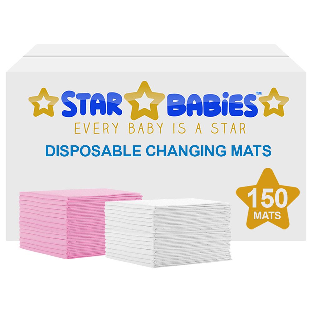 Star Babies - Disposable Changing mats (45x60cm) Large, Pack of 150 - White/Pink