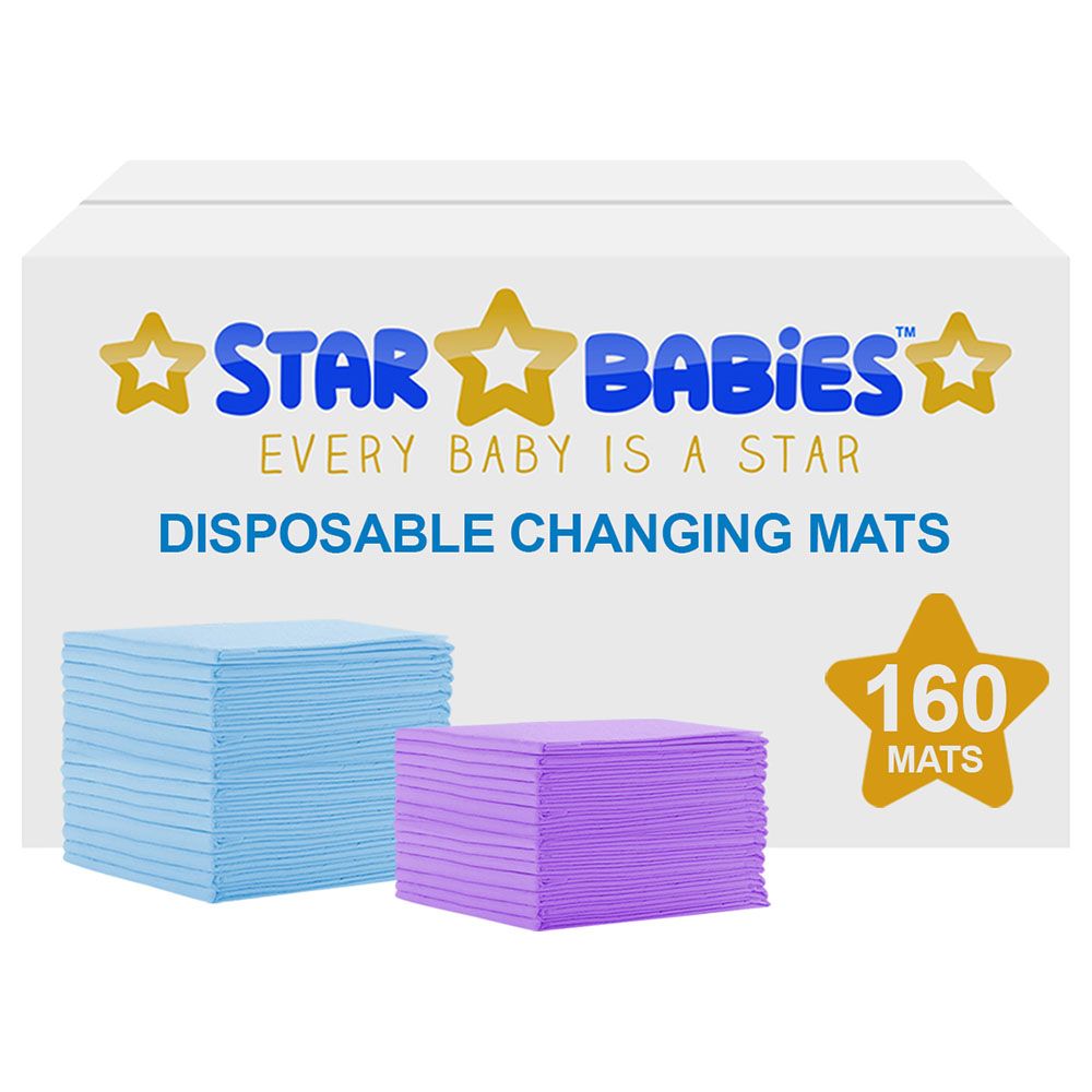 Star Babies - Disposable Changing mats (45x60cm) Large, Pack of 160 - Blue/Lavender