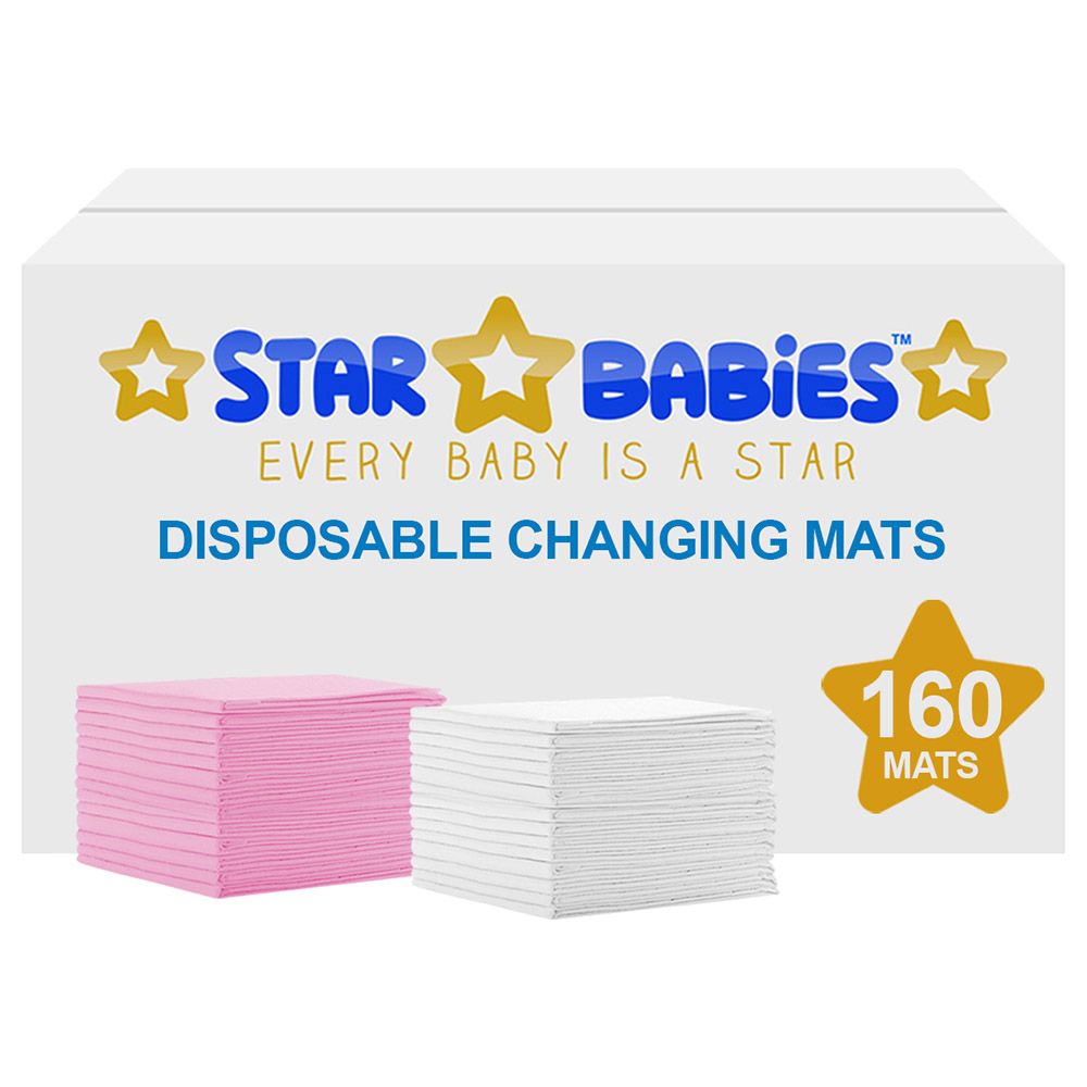 Star Babies - Disposable Changing mats (45x60cm) Large, Pack of 160 - White/Pink