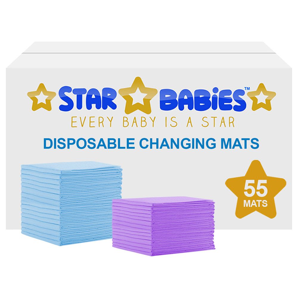 Star Babies - Disposable Changing mats (45x60cm) Large, Pack of 55 - Blue/Lavender