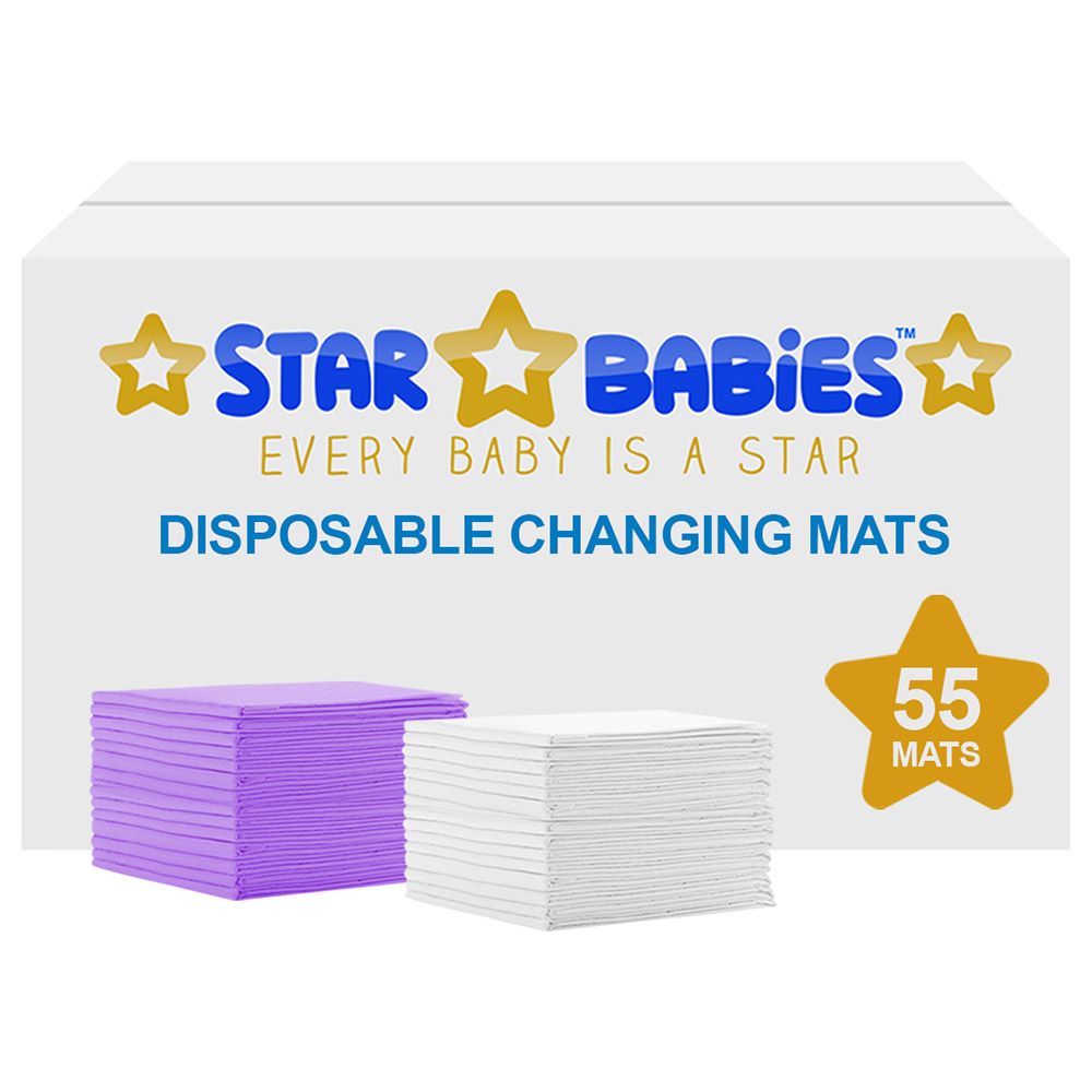 Star Babies - Disposable Changing Mats Pack of 55 - White/Lavender