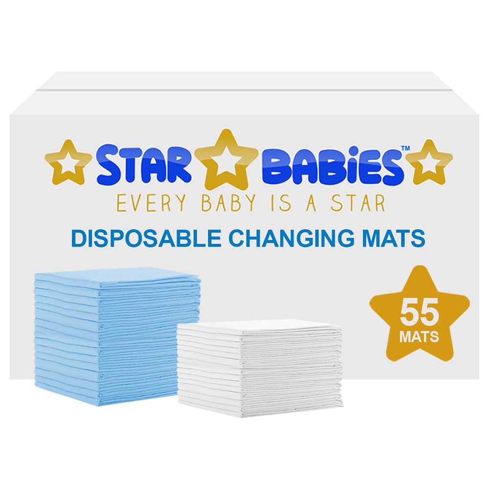 Star Babies - Disposable Changing mats (45x60cm) Large, Pack of 55 - Blue/White