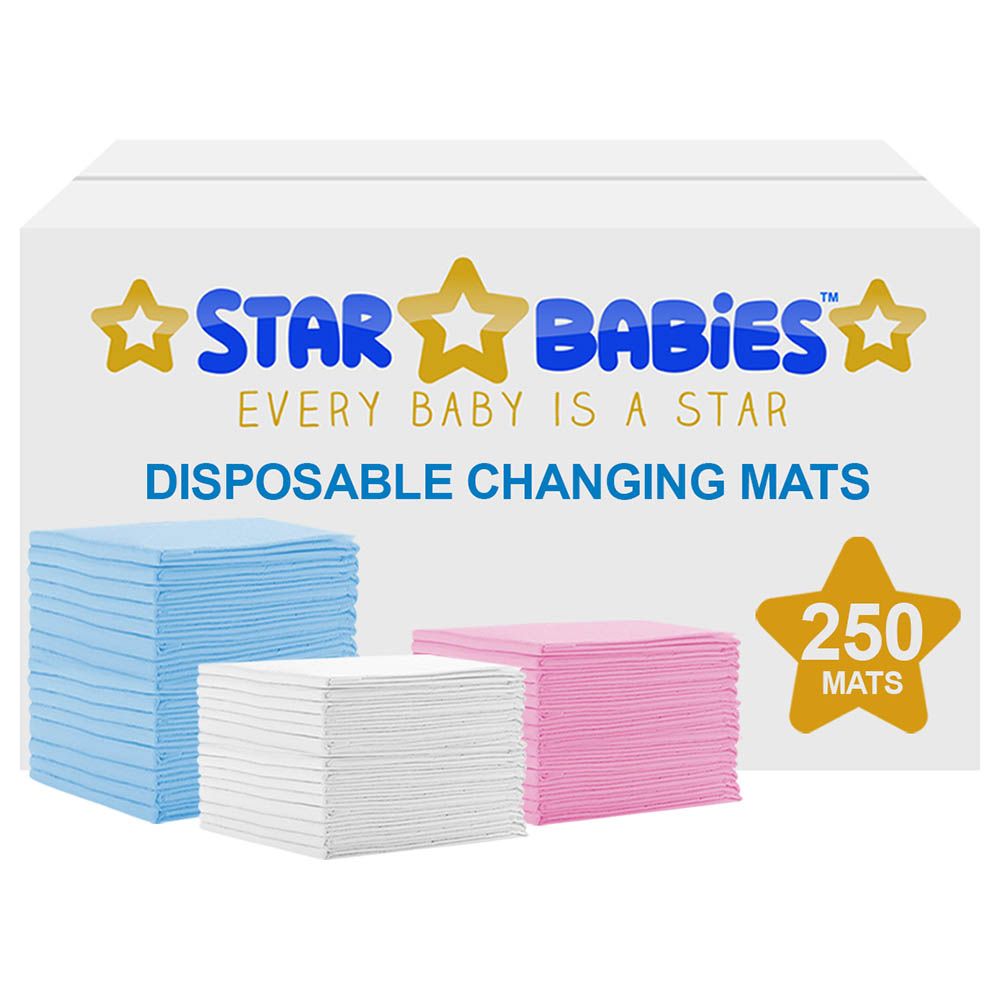 Star Babies - Disposable Changing mats (45x60cm) Large, Pack of 250 - Blue/Pink/White