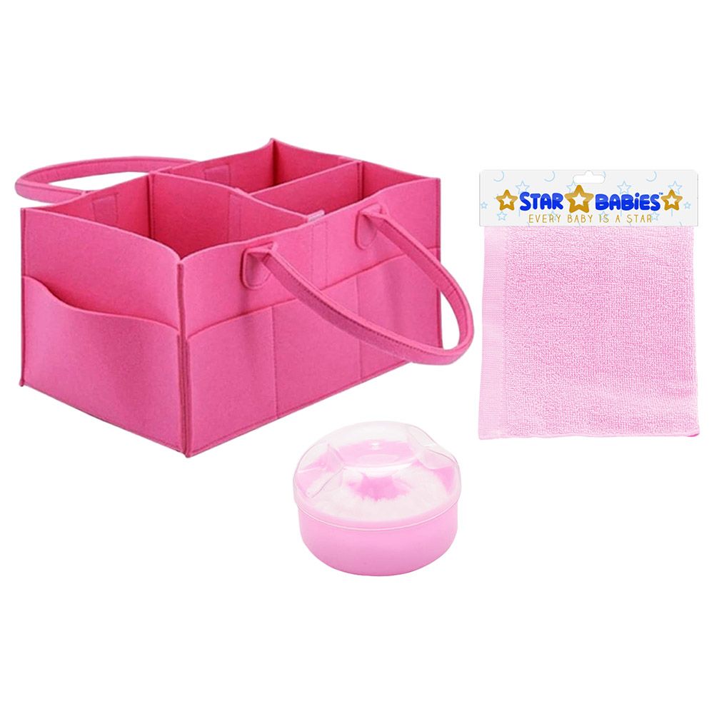 Star Babies - Diaper Caddy Organizer w/ Kids Face Towel & Powder Puff - Pink