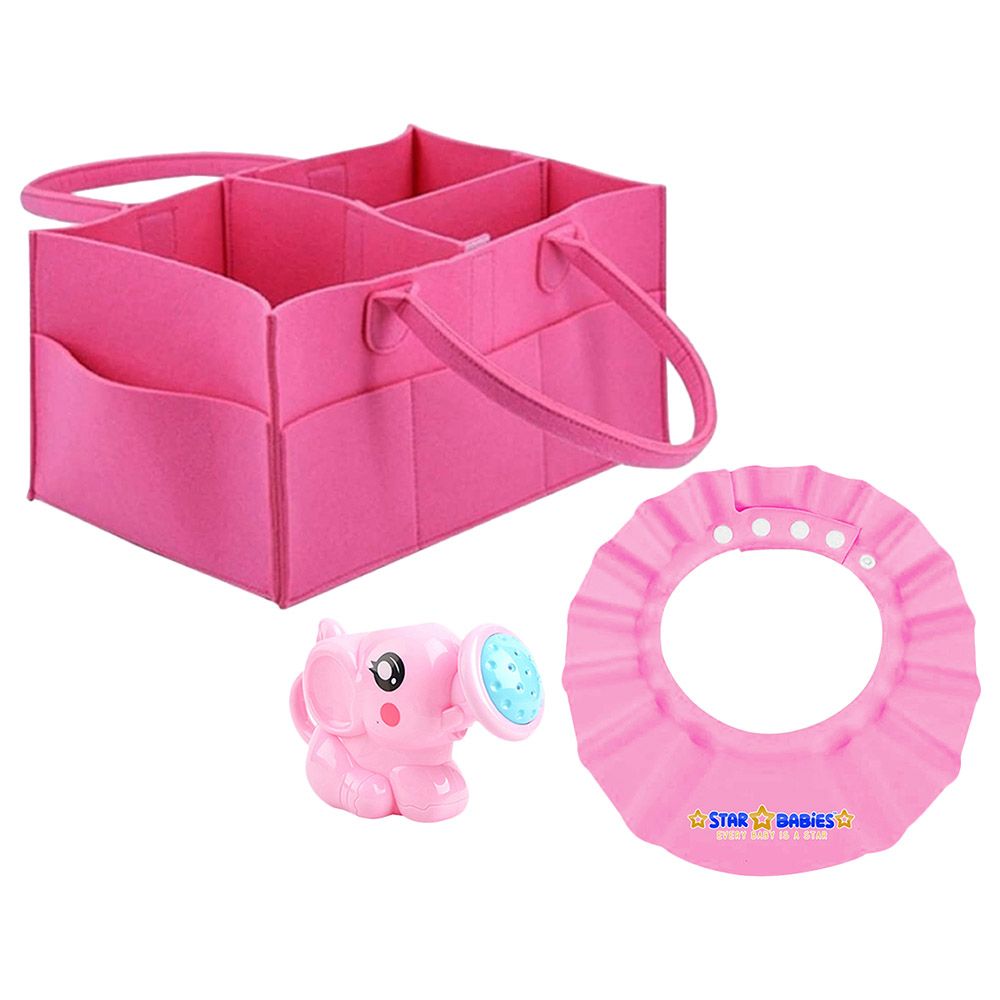 Star Babies - Diaper Caddy Organizer w/ Shower Cap & Watering Kettle Toy - Pink