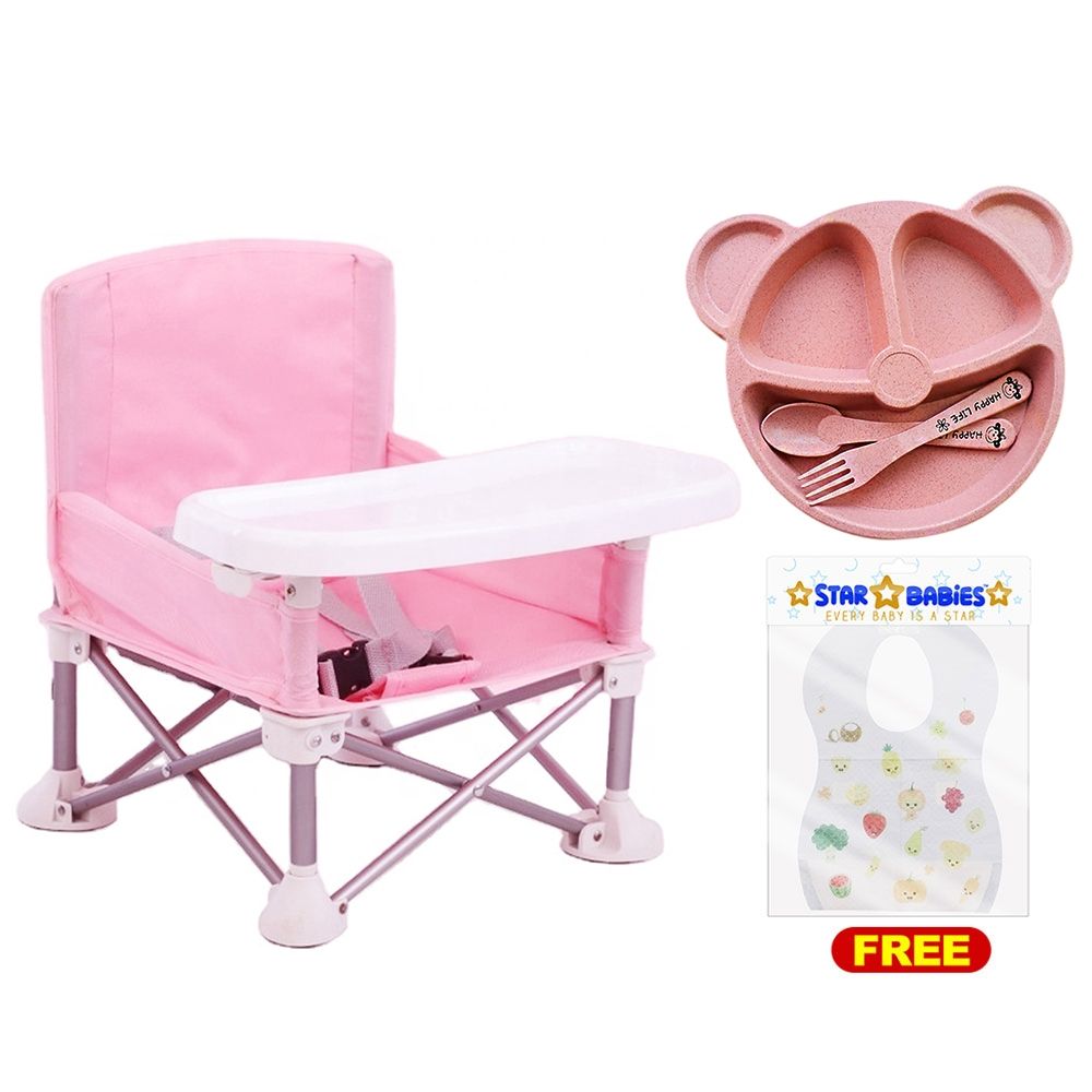 Star Babies - Portable Chair W/ Plate Set & 5Pcs Bibs Assorted