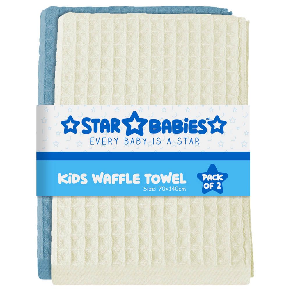 Star Babies - Waffle Towel Size Blue & Cream - Pack Of 2