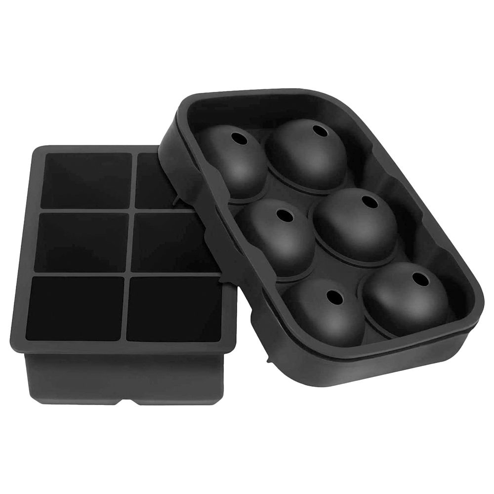 A to Z - 2 Pack Square & Ball Ice Cube Tray - Black