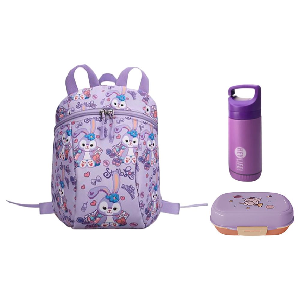 Star Babies - School Bag 9.84-inches, Water Bottle 300ml & 2 Compartment Lunch Box - Lavender