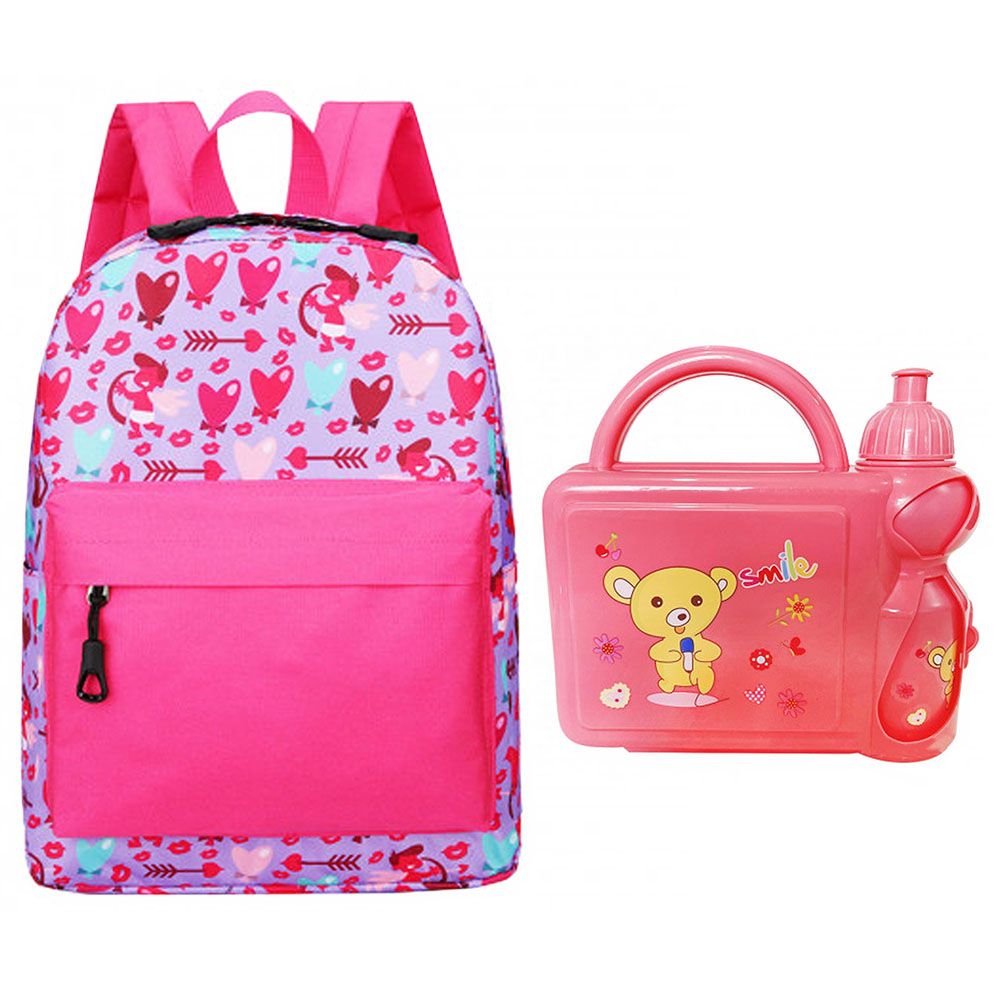 Star Babies - School Bag 13.8-inches & 2 Compartment Lunch Box - Pink