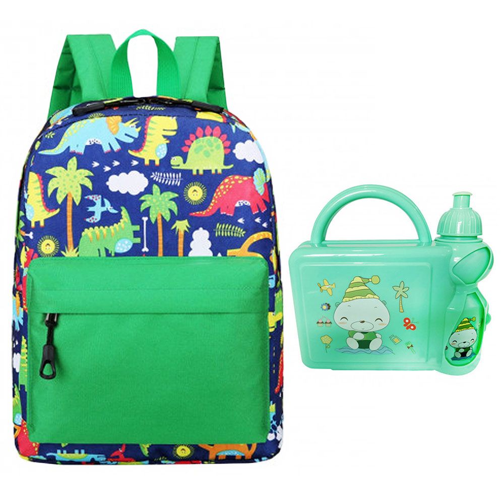 Star Babies - School Bag 13.8-inches & 2 Compartment Lunch Box - Green