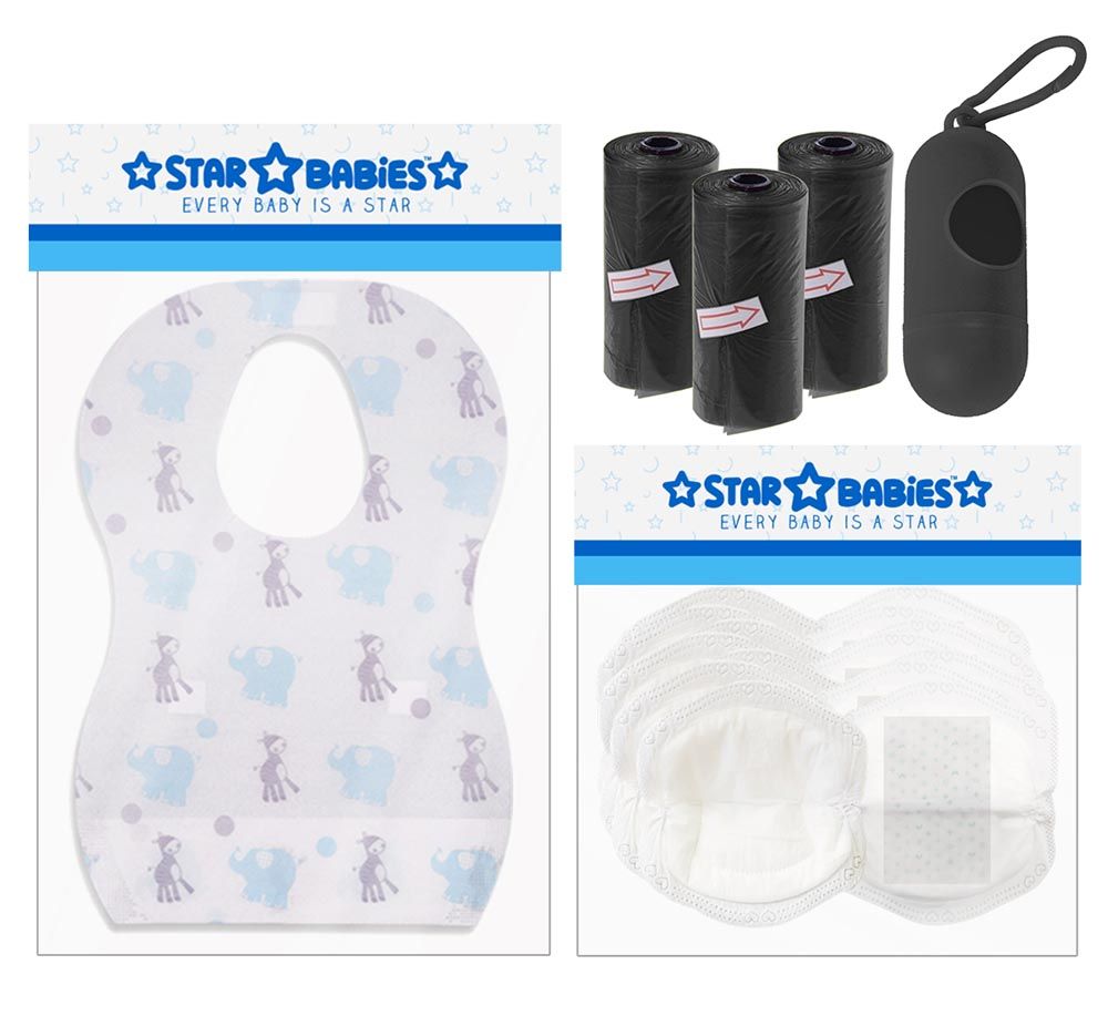 Star Babies - Combo - Disposable Bibs 10pcs + Disposable Breast Pads 30pcs + Scented Bags 3pcs + Dispenser