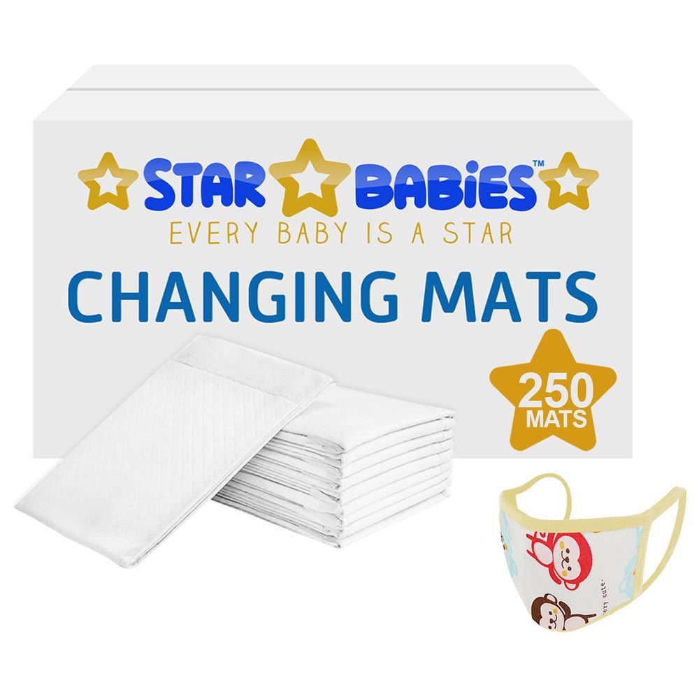 Star Babies - Disposable Changing Mats White 250Pcs W/ 1Pc Kids Reusable Mask