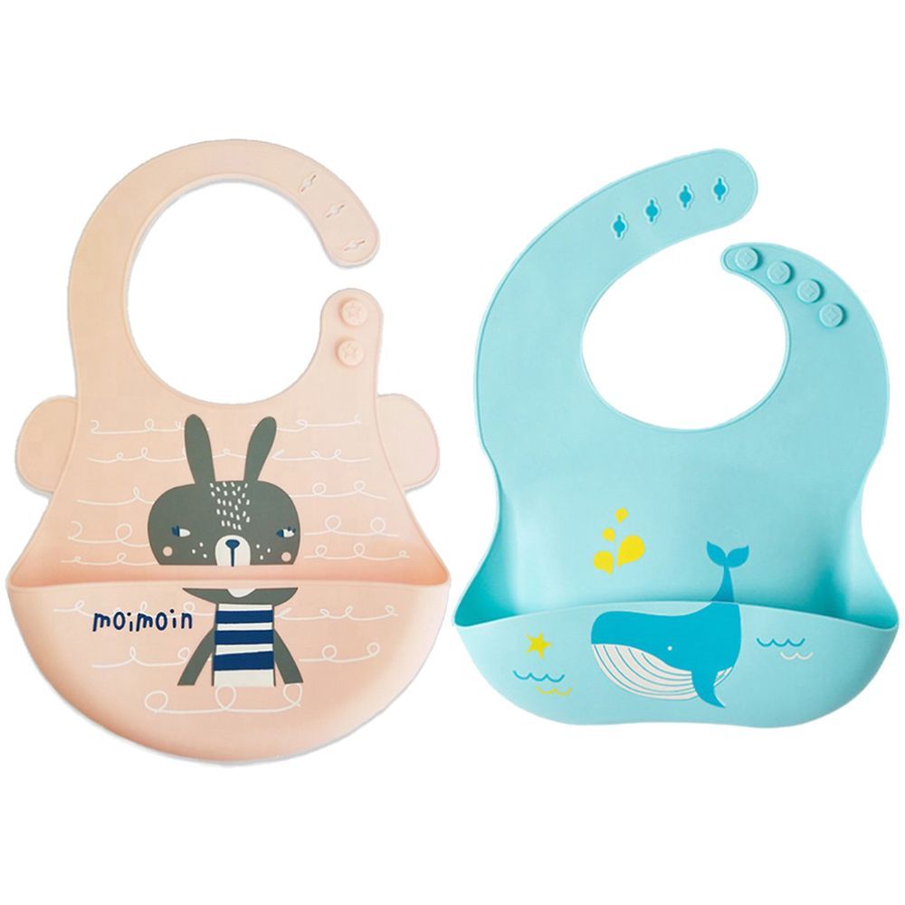 Pixie Baby - Silicone Bibs Pack of 2 - Squirrel, Whale