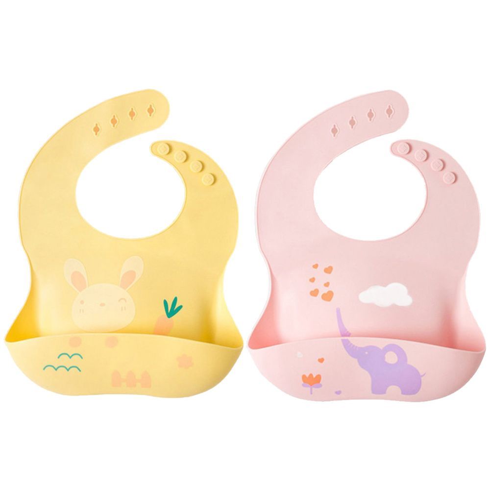 Pixie Baby - Silicone Bibs Pack of 2 - Bunny, Elephant