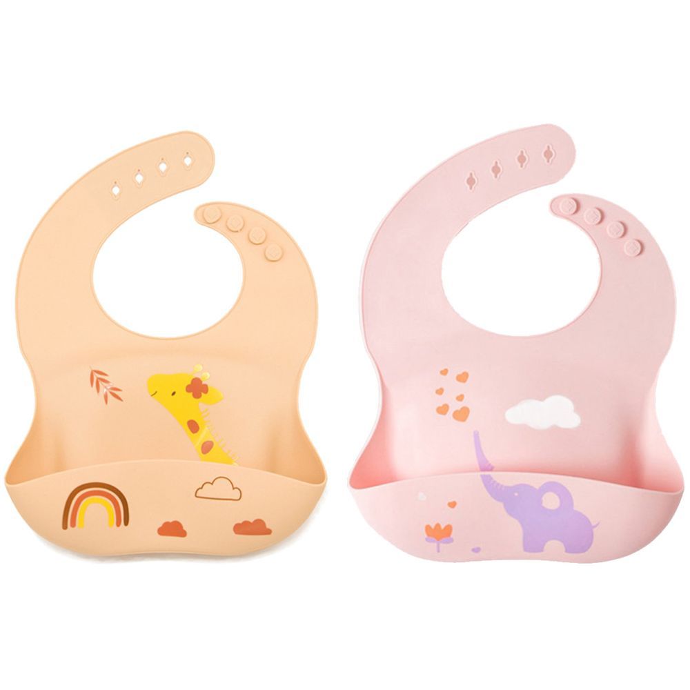 Pixie Baby - Silicone Bibs Pack of 2 - Jerraf, Elephant