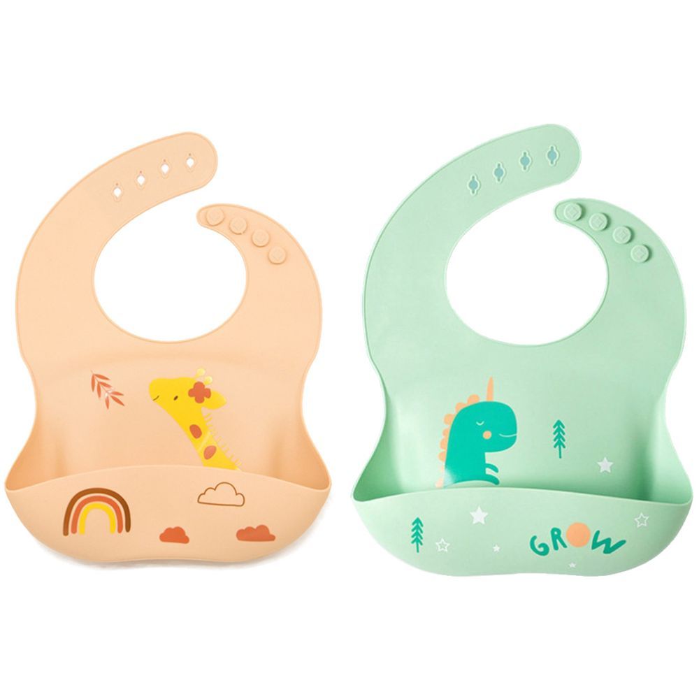 Pixie Baby - Silicone Bibs Pack of 2 - Jerraf, Dinosaur