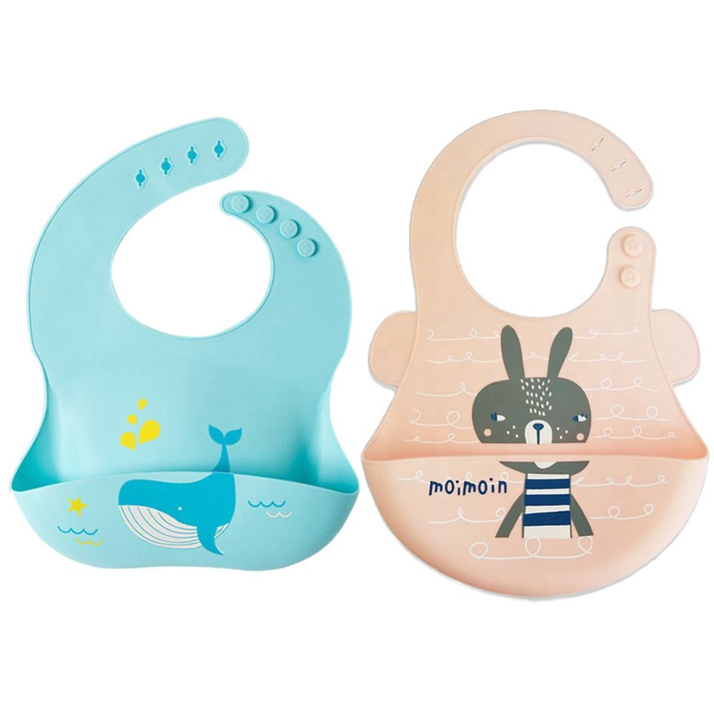 Pixie Baby - Silicone Bibs Pack of 2 - Whale, Squirrel