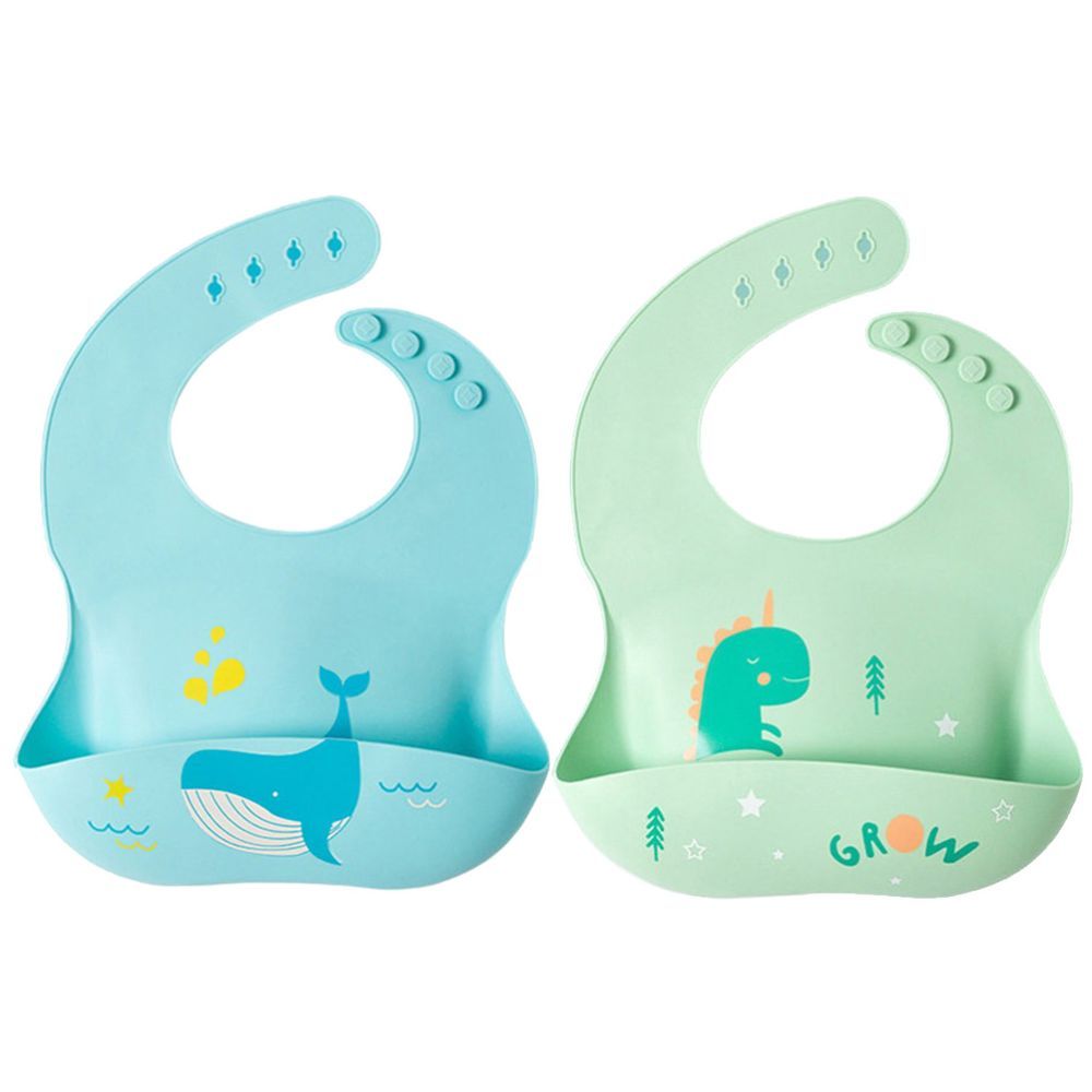 Pixie Baby - Silicone Bibs Pack of 2 - Whale, Dinosaur