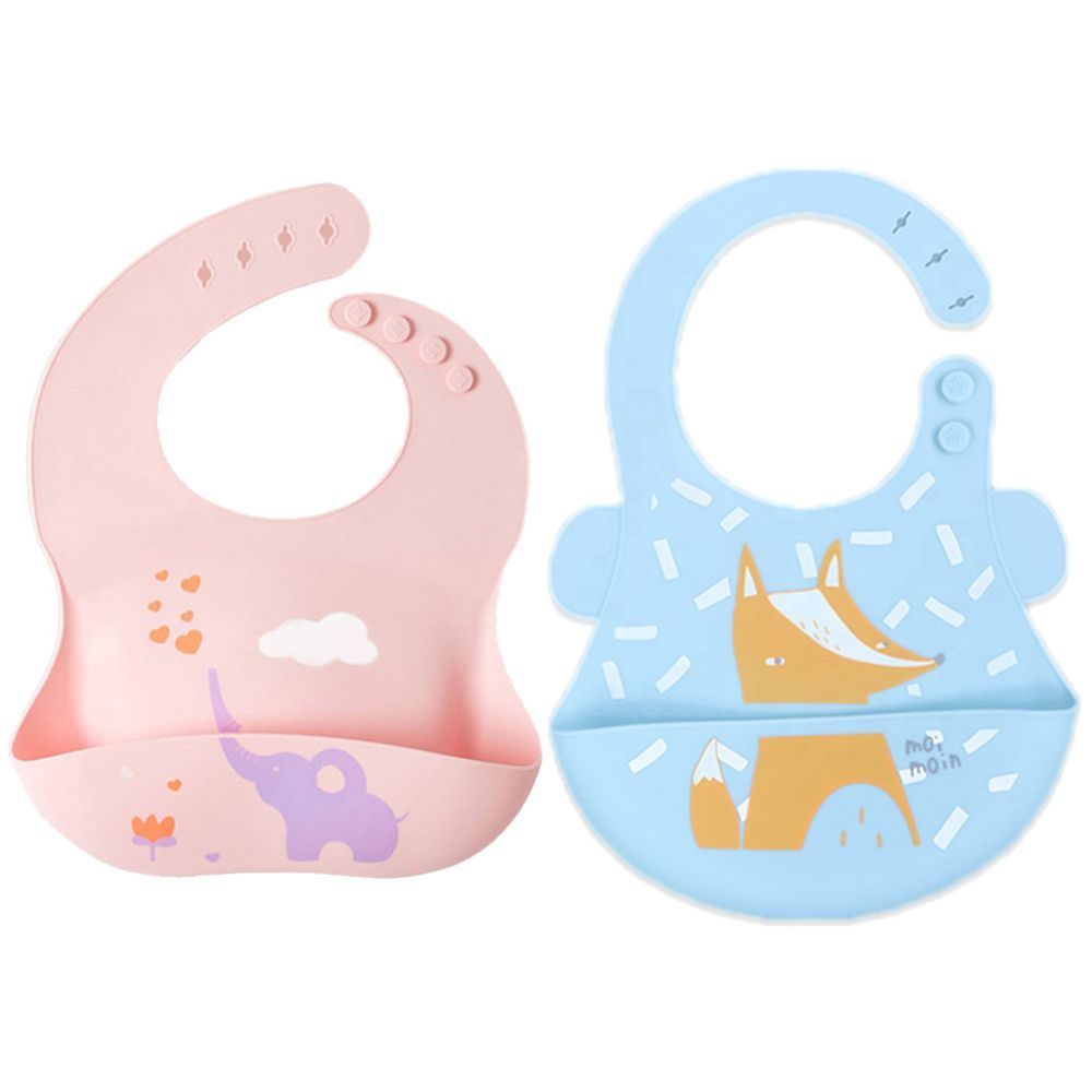 Pixie Baby - Silicone Bibs Pack of 2 - Elephant, Fox