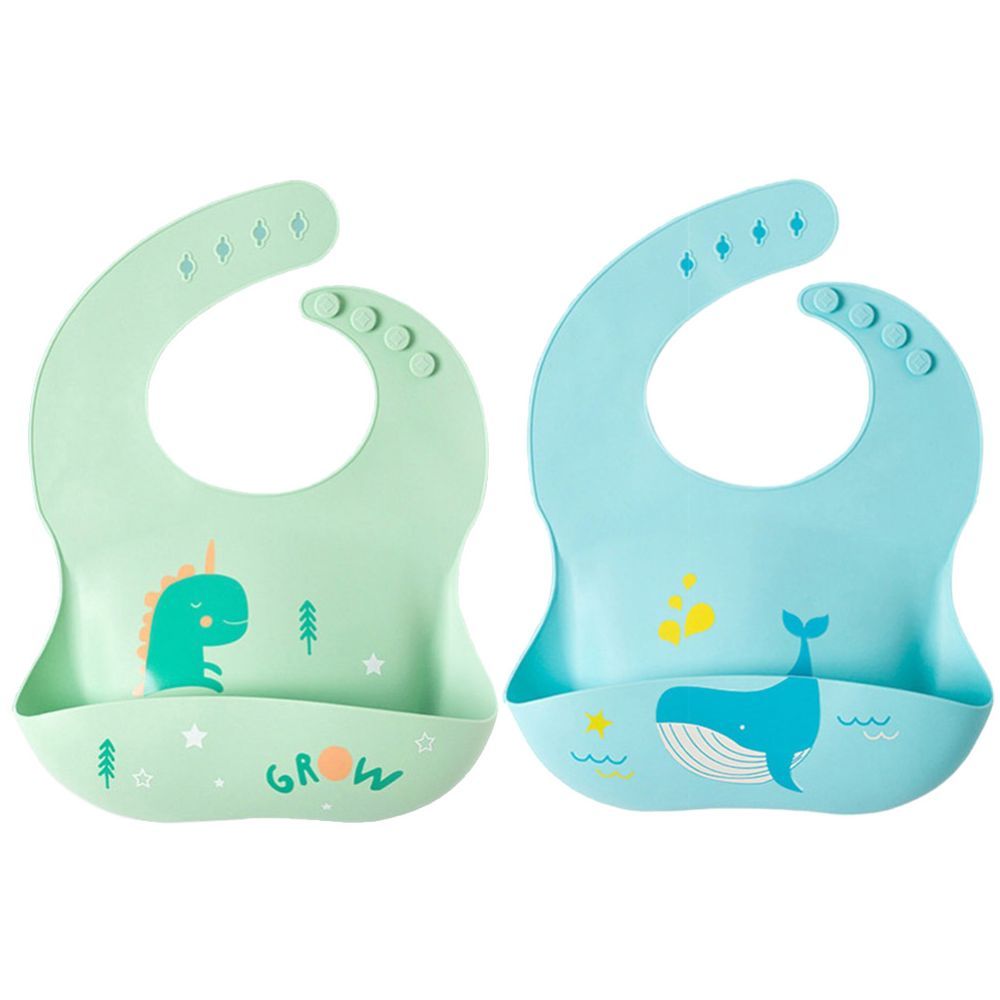 Pixie Baby - Silicone Bibs Pack of 2 - Dinasaur, Whale