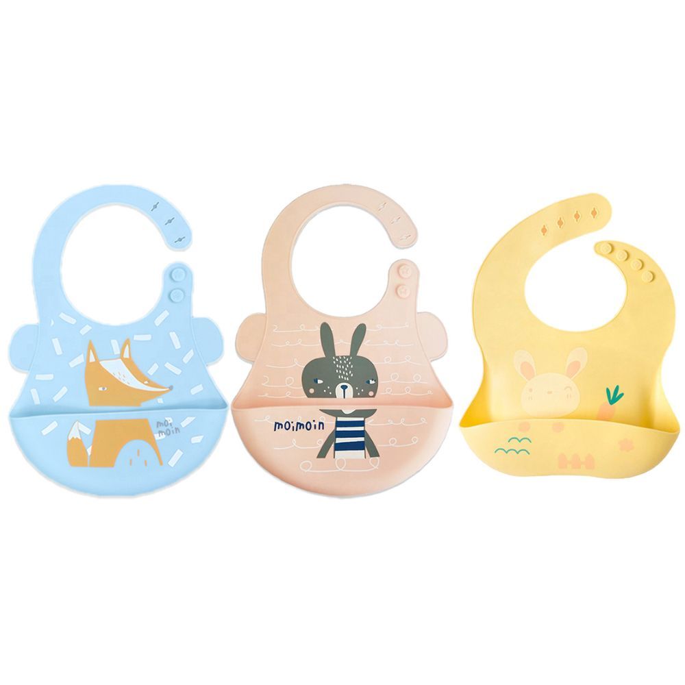 Pixie Baby - Silicone Bibs Pack of 3 - Fox, Squirrel, Bunny