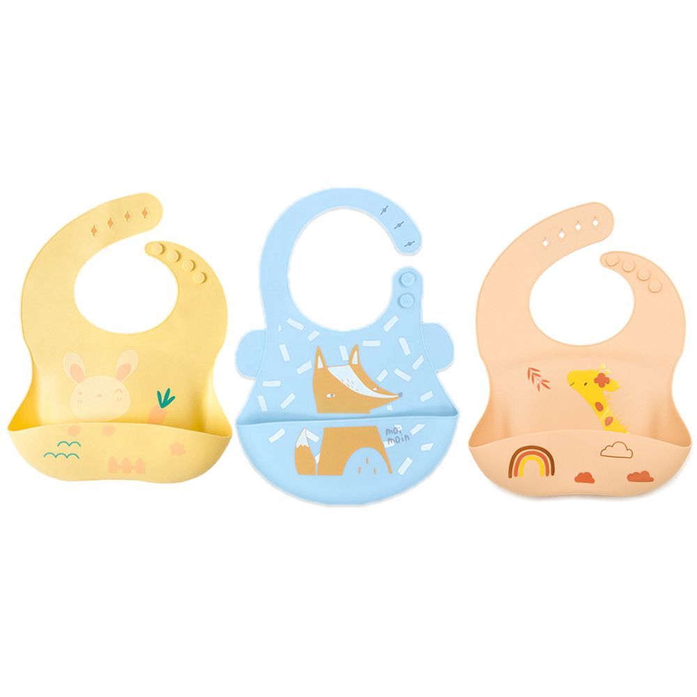 Pixie Baby - Silicone Bibs Pack of 3 - Bunny, Fox, Jerraf