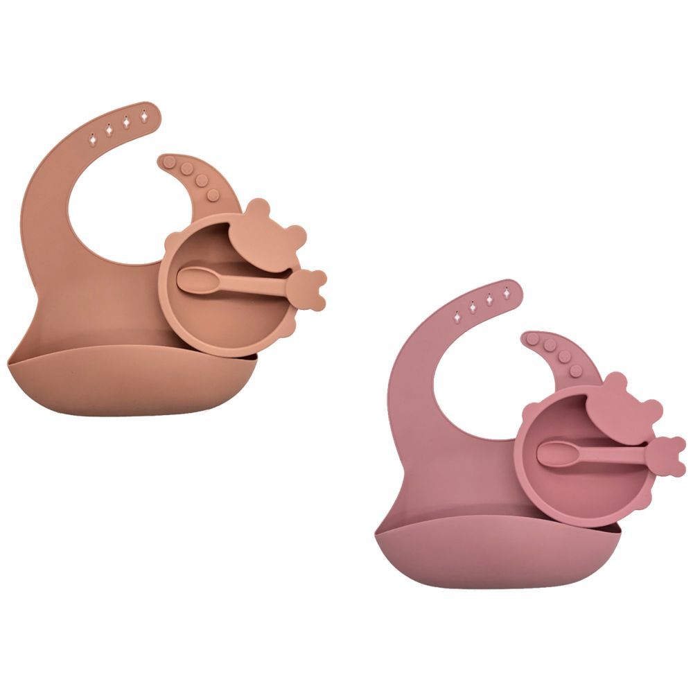 Pixie Baby - Silicone Feeding Set Pack of 2 - Peach, Pink