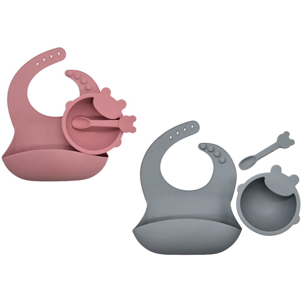 Pixie Baby - Silicone Feeding Set Pack of 2 - Pink, Gray