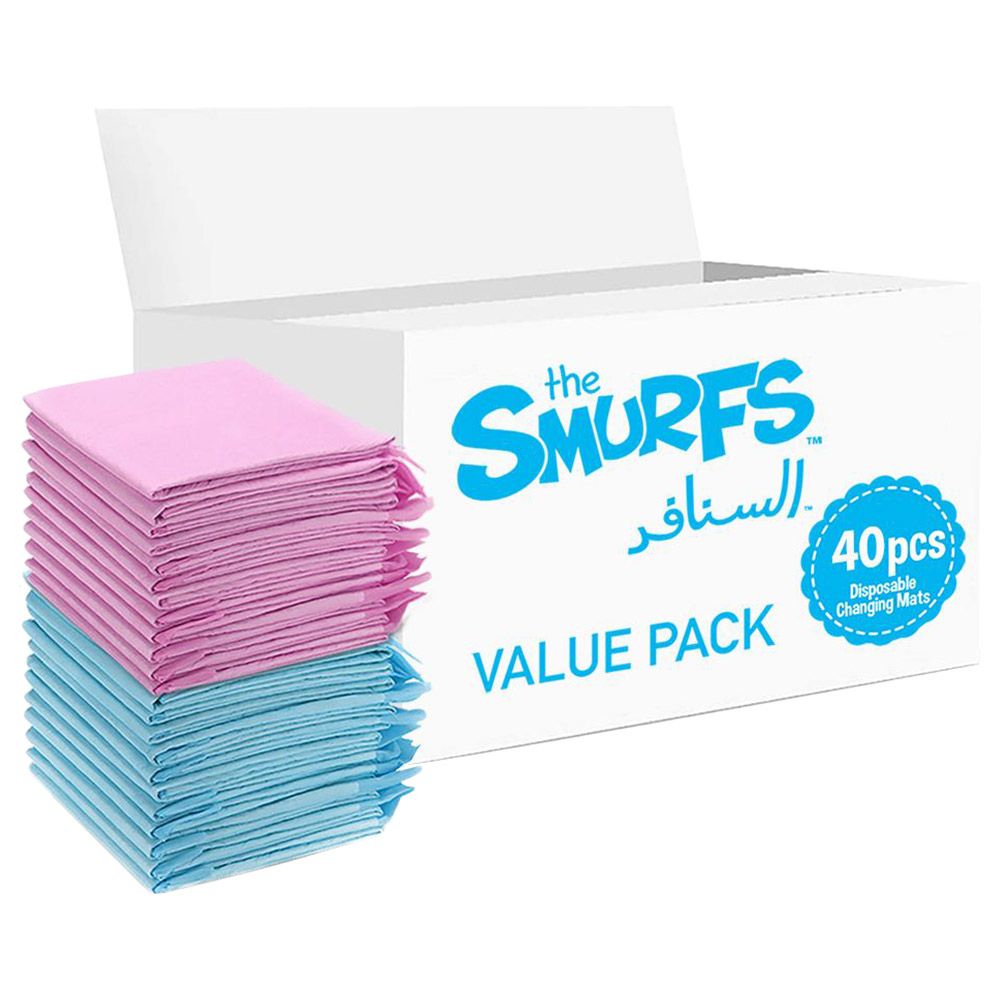 Smurfs - Disposable Changing Mats - 40pcs - Pink/Blue