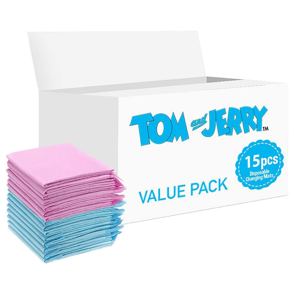 Tom & Jerry - Disposable Changing Mats - 15pcs - Pink/Blue