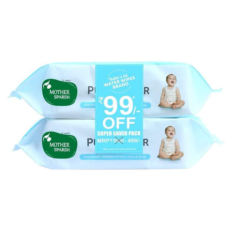 Mother Sparsh Pure Water Baby Wipes 72pcs/pack - Pack of 2