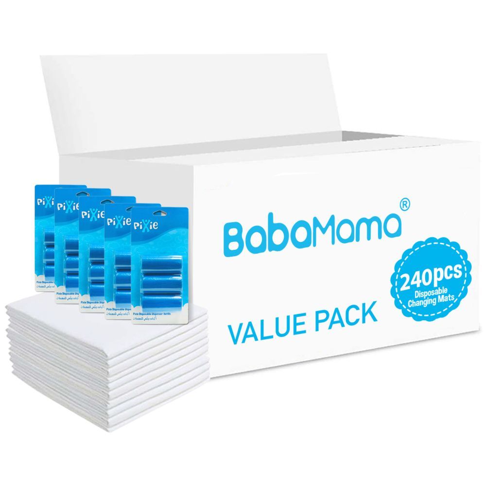 Babamama - Changing Mats 240 + Pack Of 5 Refill Blue 300 Nappy Bags 