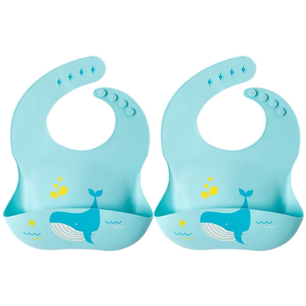 Pixie Baby - Silicone Bibs , Pack of 2 - Whale