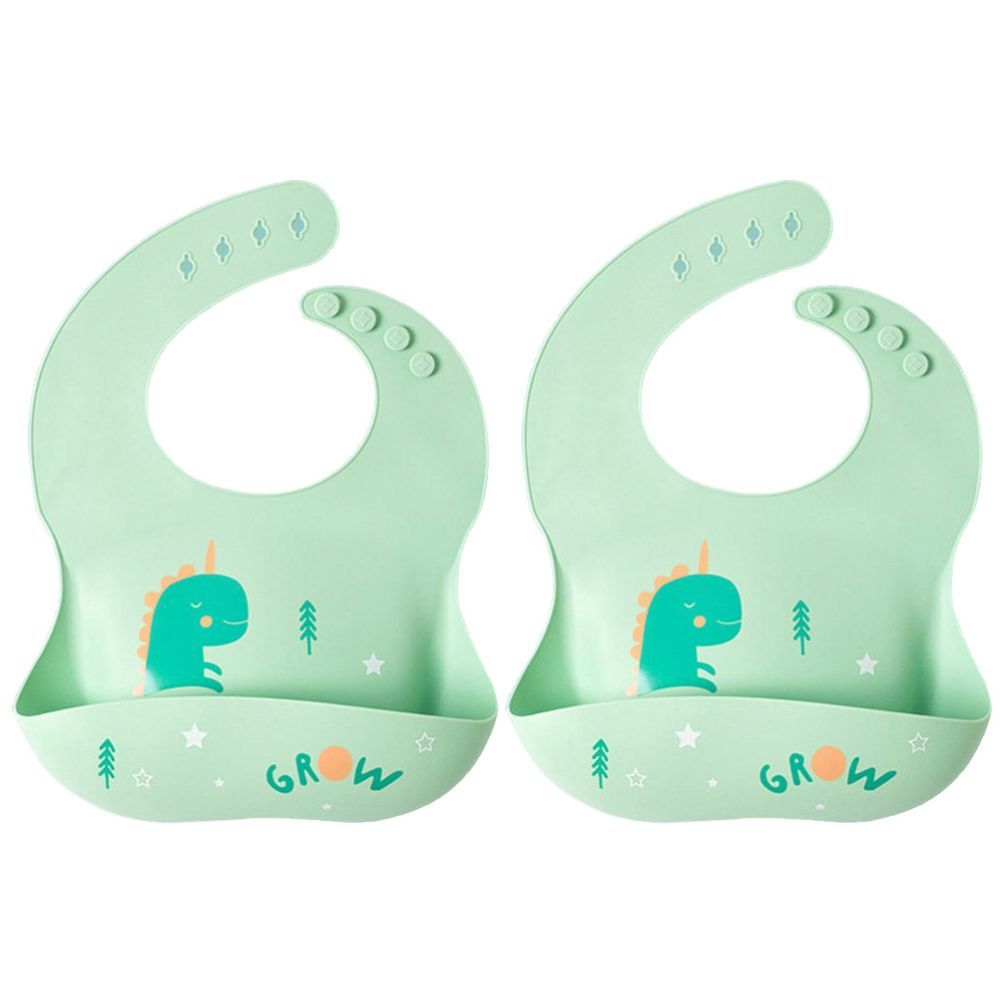 Pixie Baby - Silicone Bibs , Pack of 2 - Dinosaur