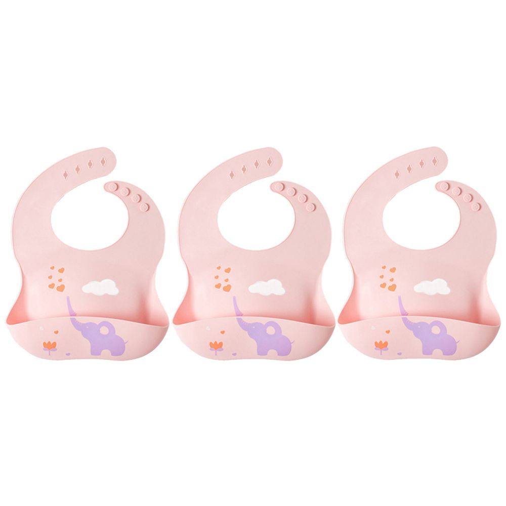 Pixie Baby - Silicone Bibs , Pack of 3 - Elephant