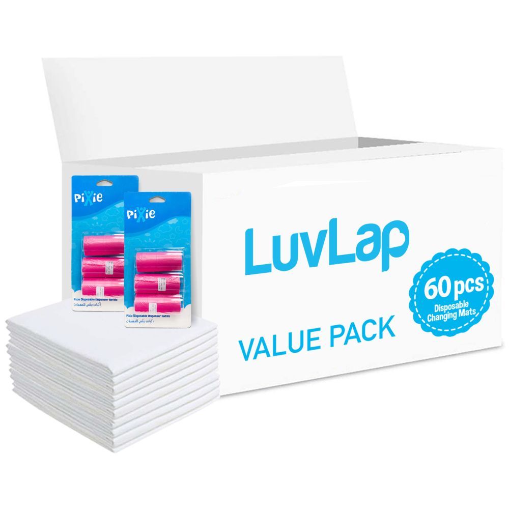 Luvlap - Changing Mats 60 + Pack Of 2 Refill Pink 120 Nappy Bags