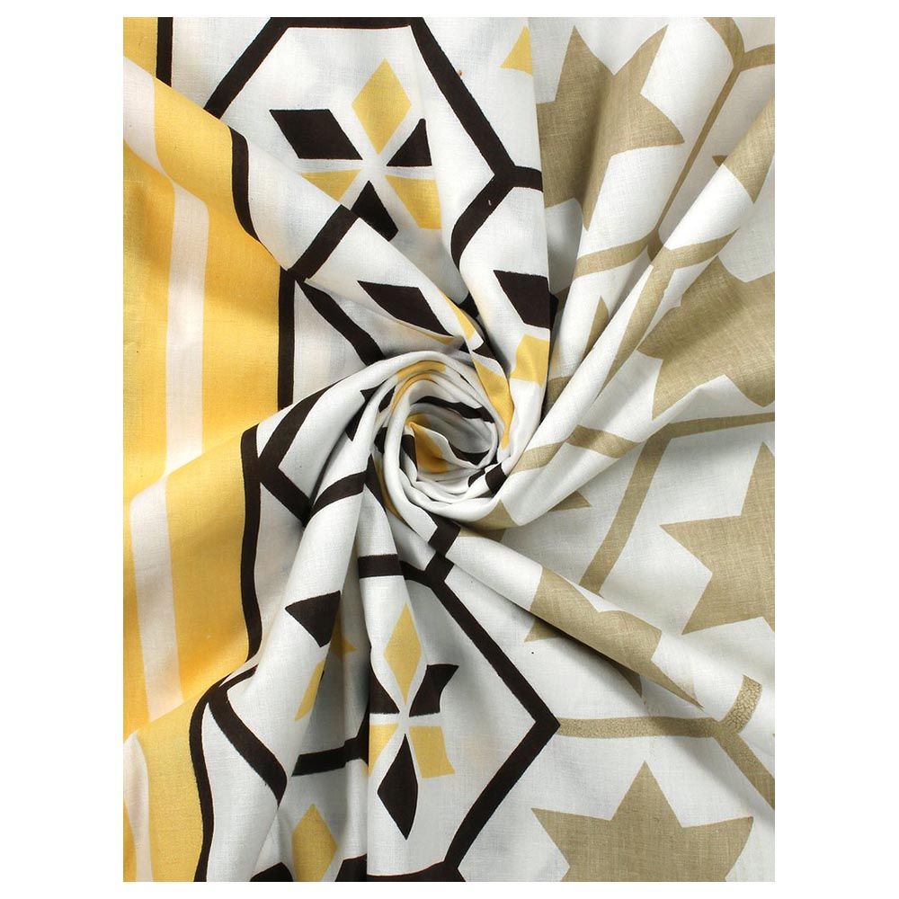 Story@Home 1 Double Bedsheet W/ 2 Pillow Cover, Yellow-Cream