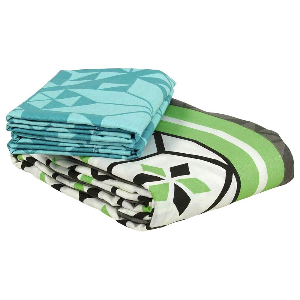 Story@Home - 1 Double Bedsheet W/ 2 Pillow Cover, Green/Blue