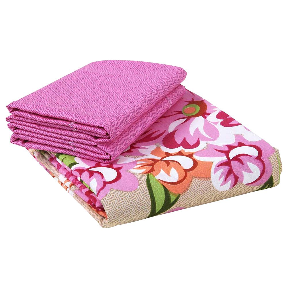 Story@Home - Double Bedsheet W/ 2 Pillow Cover, Pink/Brown