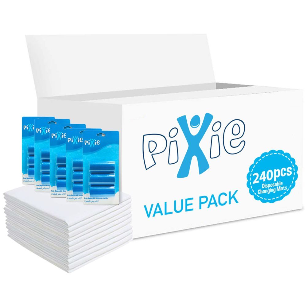 Pixie - Changing Mats 240 + Pack Of 5 Refill Blue 300 Nappy Bags