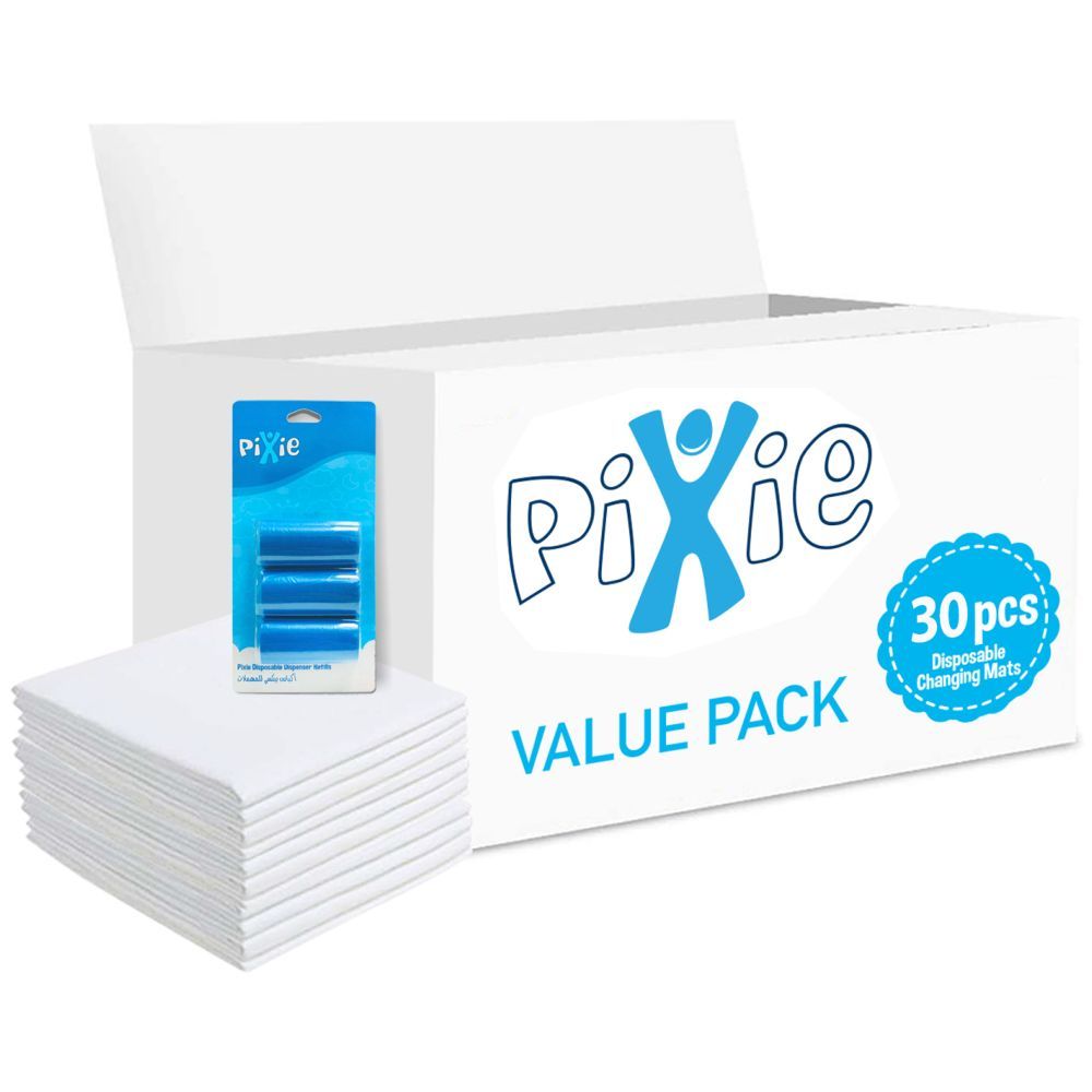 Pixie - Changing Mats 30 + Pack Of 1 Refill Blue 60 Nappy Bags